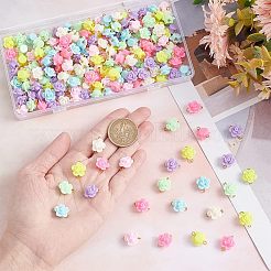 不透明アクリルビーズコネクターチャーム200個  ゴールデンアイアンダブルループ付き  花  ミックスカラー  15x12~12.5x7~7.5mm  穴：1.8mm&nbsp;FIND-HY0001-30