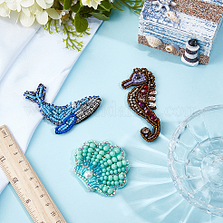 3Pcs 3 Styles Ocean Polyester and Plastic Beading Applqiues&nbsp;PATC-GF0001-92