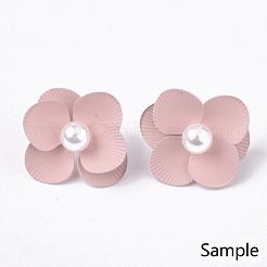 スプレー塗装された鉄のスタッドのイヤリングのセッティング  ピアスバックキャッチ/イヤーナット付き  花  薄緑  30x29~30x11mm  ピン：1mm&nbsp;X-IFIN-N004-01E