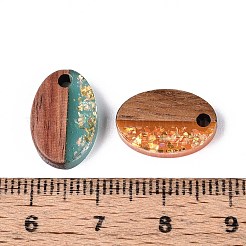不透明樹脂とクルミ材のペンダント  楕円形のチャーム  キラキラパウダー＆金箔付き  ミックスカラー  15~15.5x10x3~4mm  穴：1.8~2mm&nbsp;RESI-T060-04M
