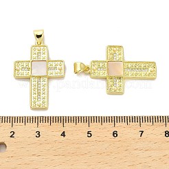 真鍮製マイクロパヴェキュービックジルコニアペンダント  カドミウムフリー＆鉛フリー  シェルと  18KGP本金メッキ  クロス  29x20x3mm  穴：4x3mm&nbsp;KK-K365-06B-G