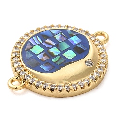 Rack Plating Brass Micro Pave Clear Cubic Zirconia Flat Round with Moon Connector Charms&nbsp;KK-K385-088G