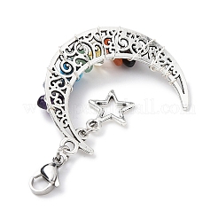 Wire Wrapped Chakra Synthetic & Natural Mixed Stone Chips & Alloy Moon/Star Pendant Decorations&nbsp;HJEW-JM01574-02