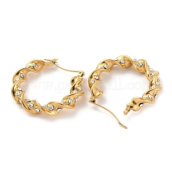 Ion Plating(IP) 304 Stainless Steel Twist Round Hoop Earrings with Rhinestones for Women&nbsp;EJEW-A104-20G
