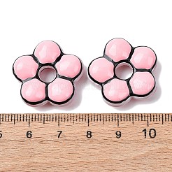 手作りのガラスエナメルビーズ  花  染め＆加熱  ピンク  24x24.5x7~8mm  穴：5.8mm&nbsp;GLAA-K070-06E