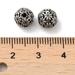 925スターリングシルバービーズ  花と中空丸  s925スタンプあり  アンティークシルバー  7.5mm  穴：1.8mm&nbsp;STER-M113-21AS