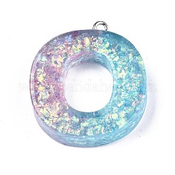 透明エポキシ樹脂ペンダント  スパンコールとプラチナトーンのループ付き  言葉  文字.o  30x26.5x7mm  穴：2mm&nbsp;LS-CRES-S364-002O
