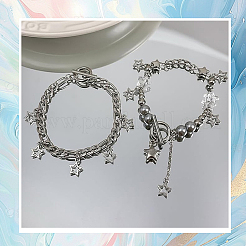 女性用合金マルチ連ブレスレット5個、5スタイル  プラチナ  混合図形  6-3/4~7-1/8インチ（17~18cm）  1個/スタイル&nbsp;BJEW-SC0001-58