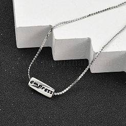 304ステンレススチールサーペンタインチェーンネックレス  女性用ブラックエナメルエンプレス長方形ペンダントネックレス  ステンレス鋼色  16.54インチ（42cm）&nbsp;NJEW-K255-33P