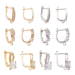 12Pcs 6 Style Brass Micro Pave Cubic Zirconia Hoop Earring Findings&nbsp;ZIRC-PJ0001-06
