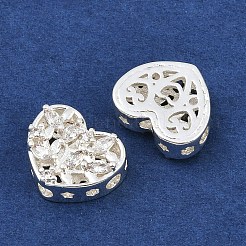 真鍮パヴェキュービックジルコニアマルチ連リンク  長持ちメッキ  ハート  銀色のメッキ  透明  10x12x6mm  穴：2mm&nbsp;ZIRC-F145-10S-01