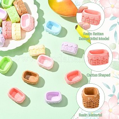 28個7色不透明樹脂カボション  編まれたバスケット  DIY クラフト ヘアクリップ作り用  ミックスカラー  34.5x25x18.5mm  4個/カラー&nbsp;RESI-CJ0004-67