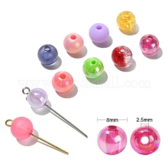 200 個 10 スタイル不透明なアクリル ビーズ  ABカラー  ラウンド  ミックスカラー  8x7~7.5mm  穴：2.5mm  20個/スタイル&nbsp;MACR-CJ0001-46