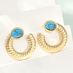 304 Stainless Steel Synthetic Turquoise Stud Earrings for Women&nbsp;EJEW-U046-14G