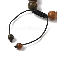 10mm ラウンド天然ポリクロームジャスパー/ピカソストーン/ピカソジャスパー編みビーズブレスレット  女性と男性のための調節可能なナイロンコードブレスレット  内径：1-3/4~2-7/8インチ（4.6~7.4cm）&nbsp;BJEW-C067-01C-19