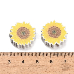 プリントウッドビーズ  花  19.5x19.5x5.5mm  穴：3mm&nbsp;WOOD-D289-02F
