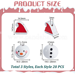 クリスマステーマプリント木製ヨーロピアンビーズ 60個 3スタイル  大穴ビーズ  雪だるまと帽子  ミックスカラー  14.5~20x14.5~18mm  穴：2.5~5mm  60個/セット&nbsp;WOOD-PH0003-21