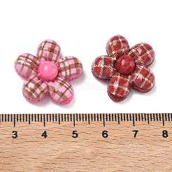 タータン柄の不透明樹脂カボション  花  ミックスカラー  22x23.5x9mm&nbsp;X-CRES-A061-01B