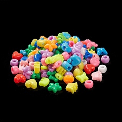 不透明なアクリルビーズ  混合図形  ハート/スター/王冠/ロンデル  ミックスカラー  8~13.5x9~13.5x5~7.5mm  穴：1.8~3.8mm  約1400個/500g&nbsp;SACR-Q195-04