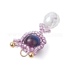 Natural Mixed Gemstone & Handmade Glass Seed Beaded Cat Shape Pendants&nbsp;PALLOY-MZ00488