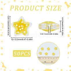 50PCSガラスビーズ  水玉模様で  スター  きいろ  12x12.5x6mm  穴：0.9mm&nbsp;LAMP-SC0001-39