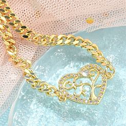 Brass Micro Pave Cubic Zirconia Link Bracelets&nbsp;BJEW-S158-13G-B