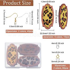 ヒョウ柄の長方形ダングルイヤリングの作り方キット  木製の牛革ペンダントを含む  真鍮のピアスフック  ミックスカラー  110個/箱&nbsp;DIY-OC0009-49
