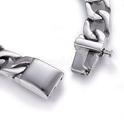 変色しにくい304ステンレススチールカーブチェーンブレスレット  留め金付き  ステンレス鋼色  9インチ（23cm）  14x4.5mm&nbsp;BJEW-E346-13B-P