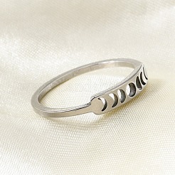201ステンレススチール製ムーンフェイズリング（女性用）  ステンレス鋼色  usサイズ7 3/4(17.9mm)&nbsp;RJEW-A006-04P-1