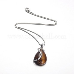 Teardrop Platinum Plated Brass Gemstone Pendant Necklaces&nbsp;NJEW-JN01185