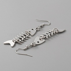 女性用合金フィッシュボーンロングダングルイヤリング  プラチナ  72mm  ピン：0.8mm&nbsp;EJEW-WH0017-45A-P