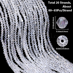 20連売り透明ガラスビーズ連売り  多面カット  双円錐形  クリアAB  4x4mm  穴：0.8mm  約80~85個/連  30~32cm&nbsp;EGLA-PA0001-47D