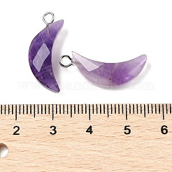天然石アメジストペンダント  真鍮パーツ  多面カット  ムーンチャーム  23x10x6mm  穴：2mm&nbsp;G-L614-D05-P05