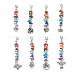 Chakra Natural Red Jasper & South Red Agate & Tiger Eye & Green Aventurine & Amethyst & Lapis Lazuli & Synthetic Turquoise Chips & Alloy Pendant Decorations&nbsp;HJEW-JM03181
