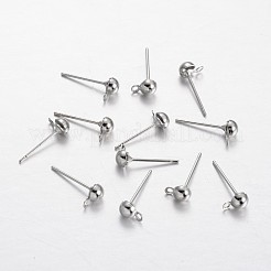 真鍮製スタッドピアスパーツ  水平ループ付き  半円  プラチナ  6.5x4mm  穴：1mm  ピン：0.8mm&nbsp;KK-F371-34P-A