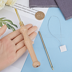 Wood Handle Brass Punch Embroidery Needle Pen & Easy Automatic Threader Set&nbsp;DIY-WH0453-88B