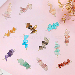 30Pcs 304 Mixed Gemstone Chip Beaded Connector Charms&nbsp;PALLOY-BM00004