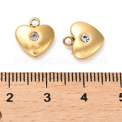 304ステンレススチールチャーム  ラインストーン付き  ハートチャーム  14KGP本金メッキ  11.5x11x4mm  穴：1.6mm&nbsp;STAS-L022-088G