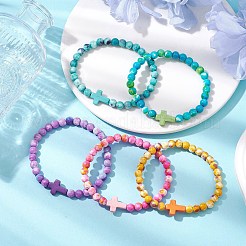 5 Pcs Synthetic Ocean White Jade & Synthetic Turquoise Stretch Bracelets Sets for Women&nbsp;BJEW-JB11015