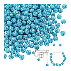 200個の舗装ディスコボールビーズ  樹脂粘土ラインストーンビーズ  ラウンド  アクアマリン  pp13（1.9~2mm）  6列ラインストーン  10mm  穴：1.5mm&nbsp;RB-PH0001-41D