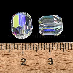 Ab色のメッキガラスビーズ  ファセットバレル  透明  8.5x7.5mm  穴：1.4mm&nbsp;GLAA-F108-12B-15