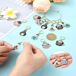 Cat 合金エナメルペンダントロッキングステッチマーカー  304ステンレススチールフレンチフックピアス金具付き  ミックスカラー  4~4.4cm  12個/セット&nbsp;HJEW-YW00021