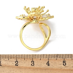 女性用真鍮パヴェクリアキュービックジルコニアカフリング  花  ゴールドカラー  usサイズ6（16.5mm）&nbsp;RJEW-S621-01G