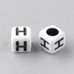 不透明なアクリルビーズ  文字スタイル  キューブ  文字.h  6x6x6mm  穴：3mm  約3000個/500g&nbsp;SACR-Q188-02H