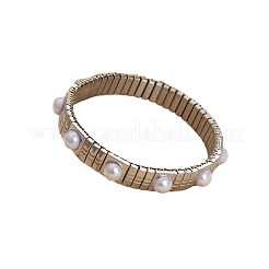 304 Stainless Steel & Plastic Pearl Beads Stretch Bangles for Women&nbsp;WG0AFE3-01