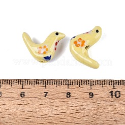 手作りの陶器ビーズ  手描き  ファミーユは磁器バラ  鳥  淡いチソウ  14~15x19~20x7~8mm  穴：1.6~2mm&nbsp;PORC-N013-07A