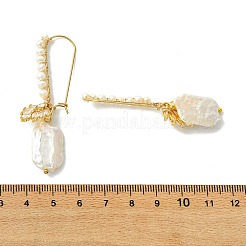 天然バロックパールと真鍮のフープピアス  クリアキュービックジルコニア  葉の長方形  ゴールドカラー  67~68x13mm&nbsp;EJEW-JE07027