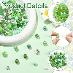 DIYビーズパーツキット 200個  真鍮ラインストーンとポリマークレイラインストーンビーズを含む  アクリル、プラスチック、樹脂、ガラスビーズ  グリーン  6~12x3.5~10mm  穴：1~2.5mm&nbsp;DIY-CJ0003-45