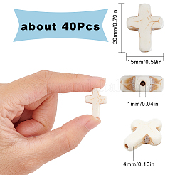 2連売り合成ターコイズビーズ連売り  染め  宗教クロス  アンティークホワイト  20x15x5.5mm  穴：1mm  約20個/連  15.5''（39.37センチメートル）&nbsp;TURQ-SC0001-06