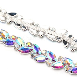 鉄ガラスラインストーンストラスチェーン  結婚式の装飾を縫うため  クリスタルAB  14.5~15x6~7mm&nbsp;FIND-WH0091-63B